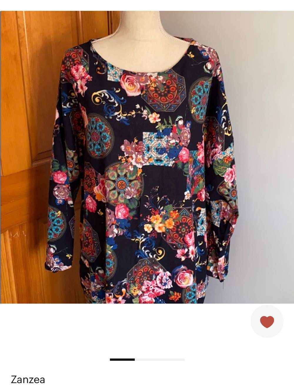 Zanzea Black Floral Medallion Long-Sleeve Top